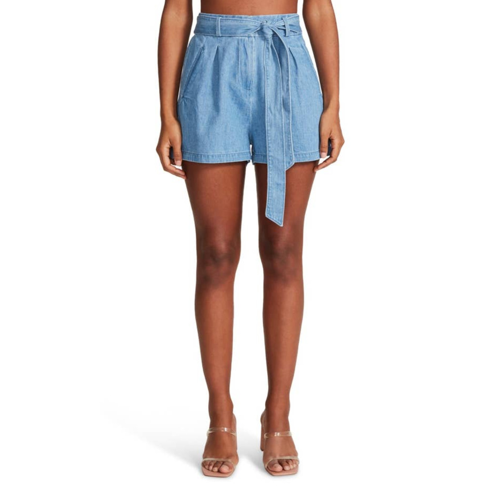 New BB Dakota Womans Sz XS Chambray Shorts Blue Belted Pleated NWT